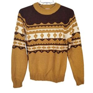 Snowdrift VTG Fair Isle‎ Knit Sweater XL Mustard Brown Geometric Nordic Raglan